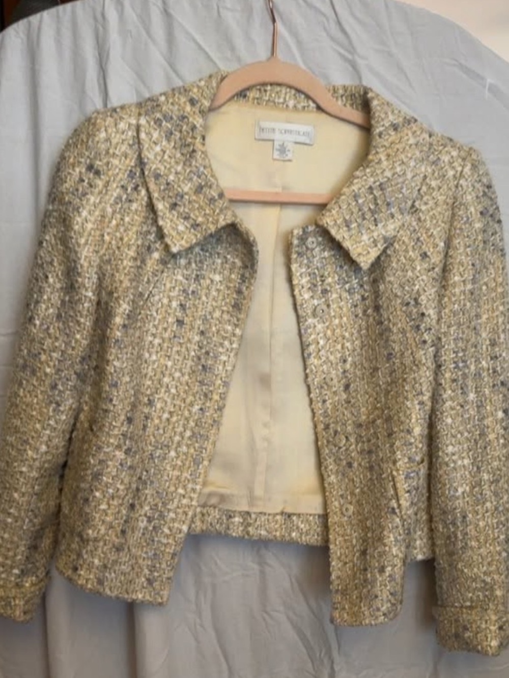 Petite Sophisticate Women's Bouclé Tweed Jacket in Light Yellow